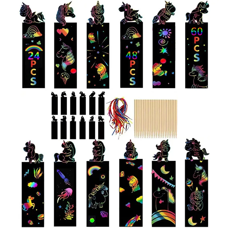 New Design Custom Products Rainbow Scratch Art Bookmarks Magic DIY Bookmark Scratch Art Gift Set for Kids