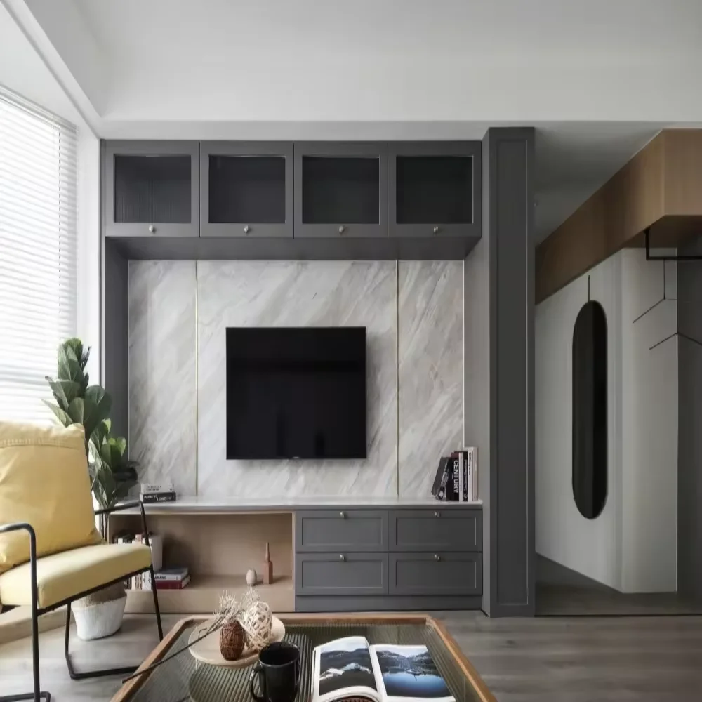 Classic Fashion Storage Cabinet Villa Living Room Shaker Style TV Stand Cabinet Grey Color Wooden Cupboard Custom Furniture