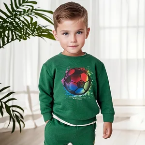 Boys' Cotton Football Sports Shirt Long Sleeve Loose Crew Neck Top with Printed Design for Spring Summer
