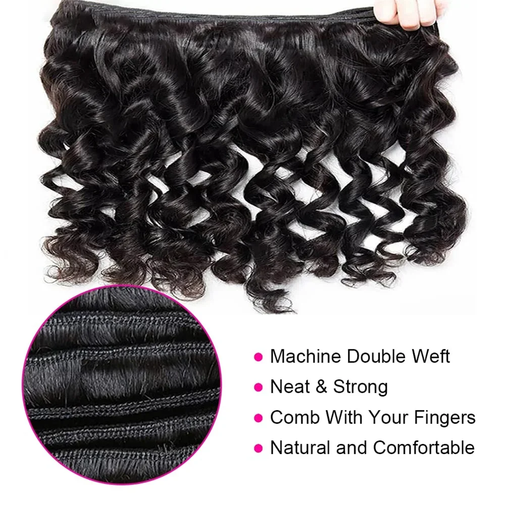 Extensions de tissage en cheveux humains malaisiens Loose Wave 30 pouces 1/3/4 pièces pour femme noire_voghion.com