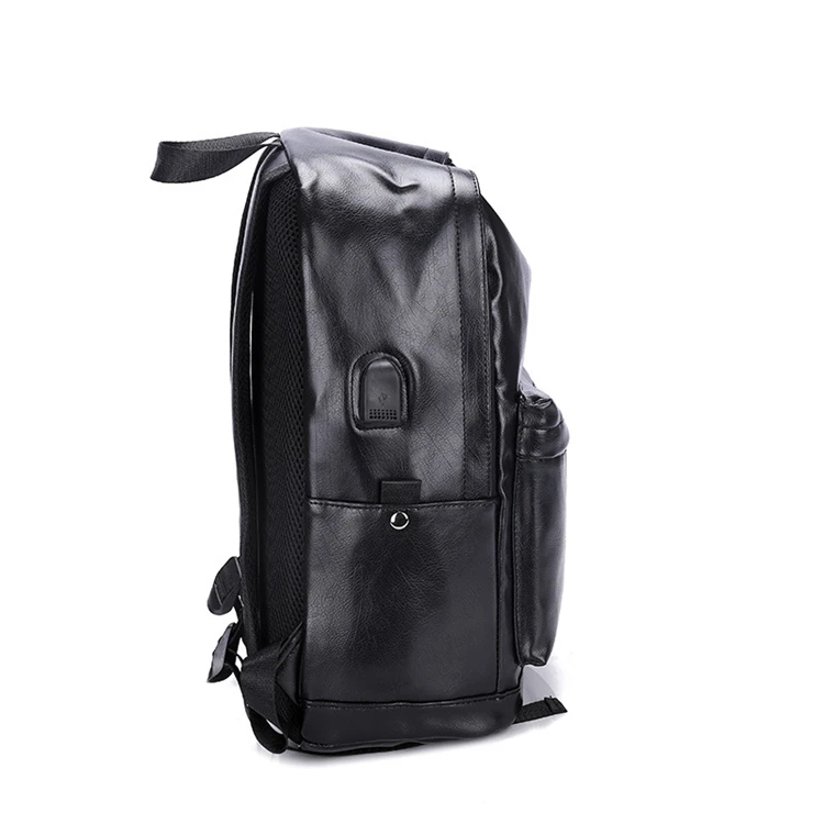 New Fashion Men Leather Backpack Black School Bags For Teenager