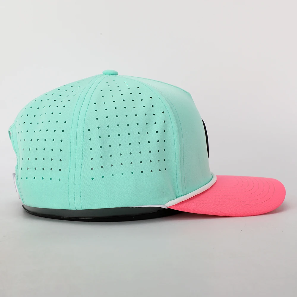Wholesale Custom PVC Patch Logo Two Tone Polyester Rope Dad Hat,Laser Cut Hole Perforated Gorras,Sports Golf Baseball Cap