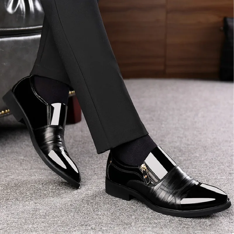 Pointed Toe Genuine Leather Slip-On Shoes for Men Business