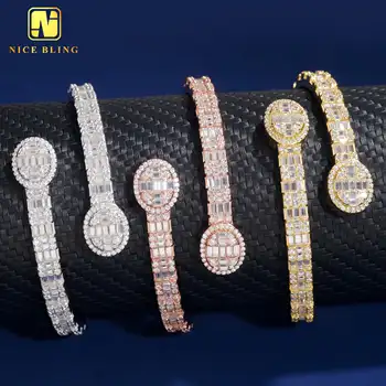 New Arrival Iced Out Diamond Bangles 925 Sterling Silver Jewelry VVS Moissanite Oval Cuff Bangles Bracelet For Men Women