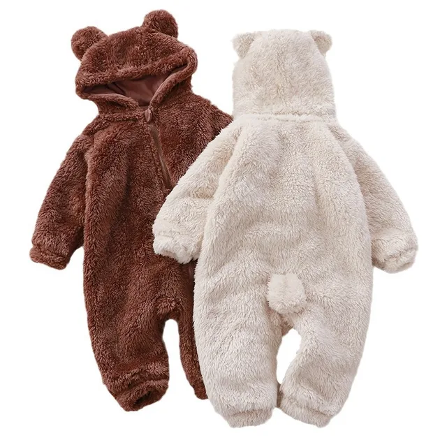 Cross-border baby onesie winter newborn warm romper baby overalls pajamas bear clothing solid color cute baby outwear