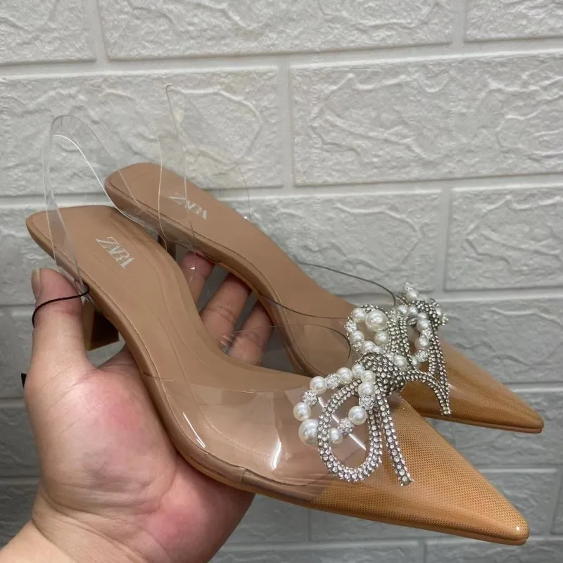 New Bow Decoration Pointed High Heel Baotou Goods High Heel Sandals