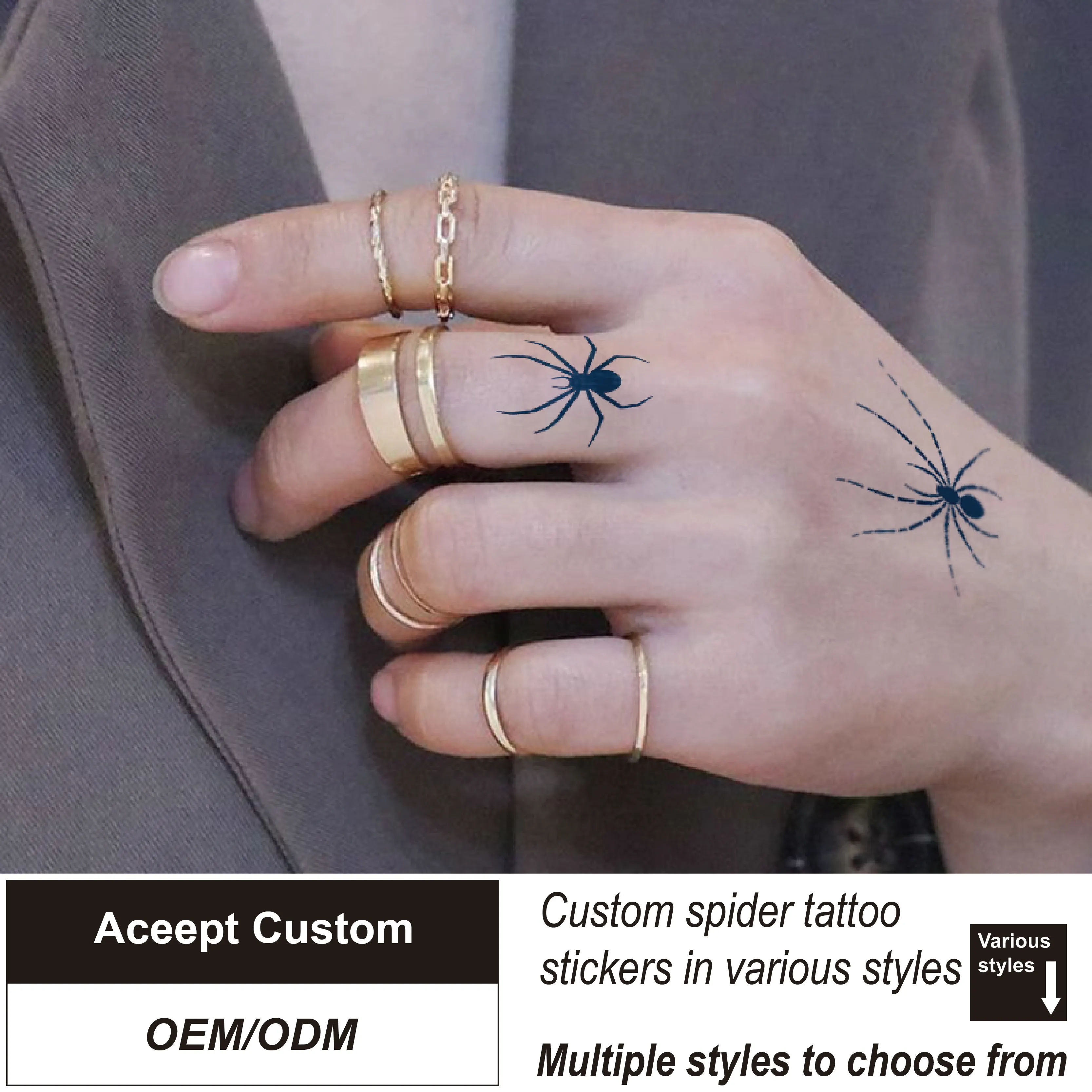 Custom Adult Children's Semi-Permanent Spider Tattoo Stickers Non-Toxic Long-Lasting Paper Temporary Juice Tattoos-Body Tattoo