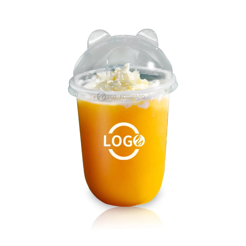 Disposable Plastic Ice Cream Cup with logo U Round Cups with Bear Lid Plastic Cups
