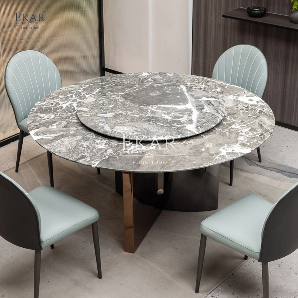 product luxurious small round dining table cold jade marble top gold accents stable metal small dining room furniture school application-62