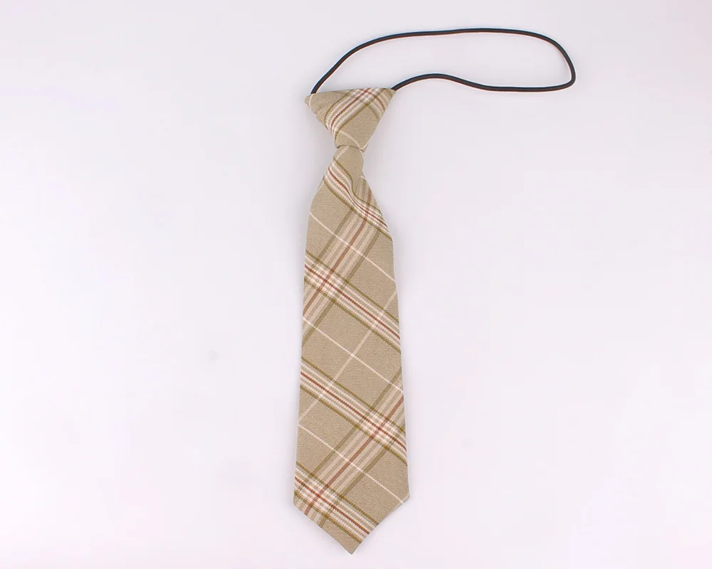 Vektenxi Plaid Striped Apple Rubber Band Printed Small Tie Child Children Activity Show Decoration Necktie Beige 