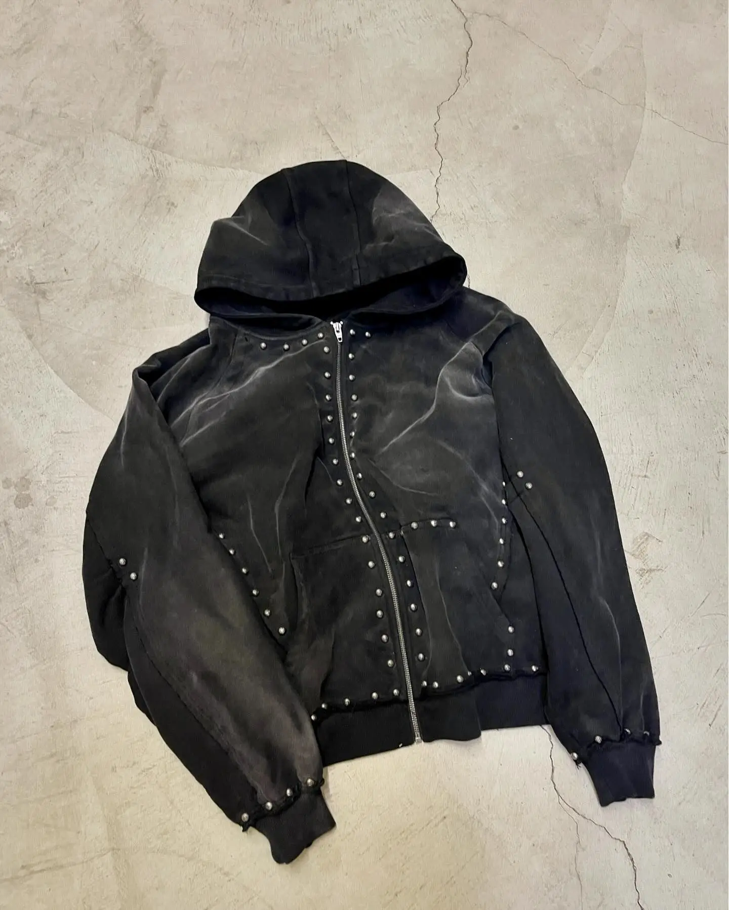 Hoddies Men Custom Distressed 500GSM Studded Heavyweight Vintage Blank Mineral Ash Garment Dye Sun Faded Acid Wash Hoodie Unisex gallery 8