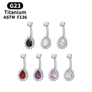 G23 Titanium 14G Navel Piercing Big Zircon Inlaid Belly Button Ring 10mm Long Water Drop PVD Plated Women Pierc Jewelry
