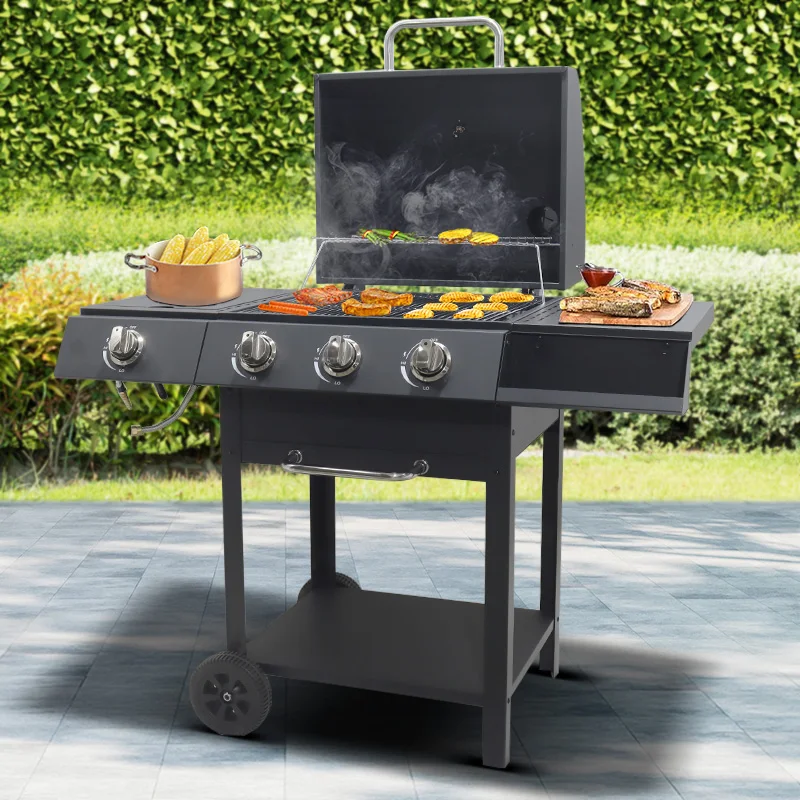 Outdoor Gas Barbeque Grill 3 Burner+1 Side Burner Gas Grill With Flame ...