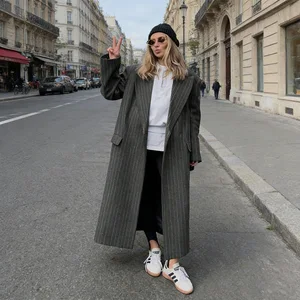 Women's Striped Trench Coat Jacket Overcoat-Elegant and Stylish Office Wear