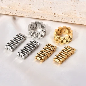 Factory Direct Sales European and American New Stainless Steel Ring Men's Simple Style Ring Watch Chain Design Hip Hop Jewelry