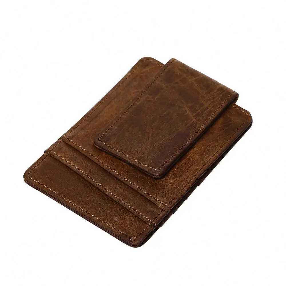 New Vintage Real Pickup Bags Leather Magnetic Clasp Card Holder