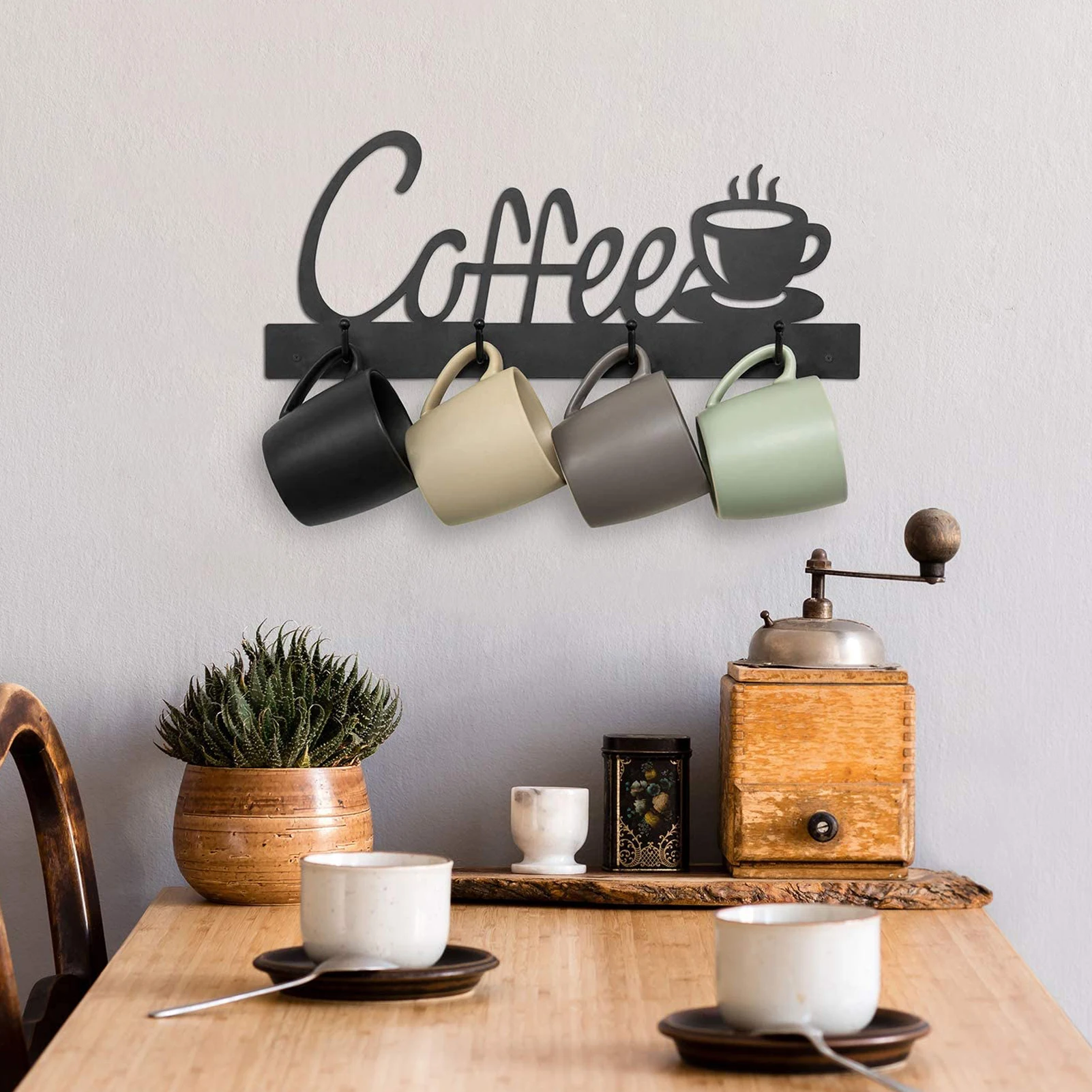 Porte-tasses Mural En Bois Avec étagère - 2 Crochets, Style Rustique - Range Tasses, épices, Déco Cuisine