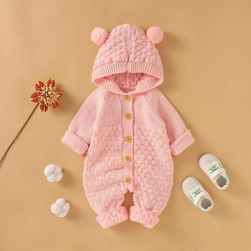 Knitted Toddler Clothing Baby Romper Jumpsuit Long Sleeve Hoodie