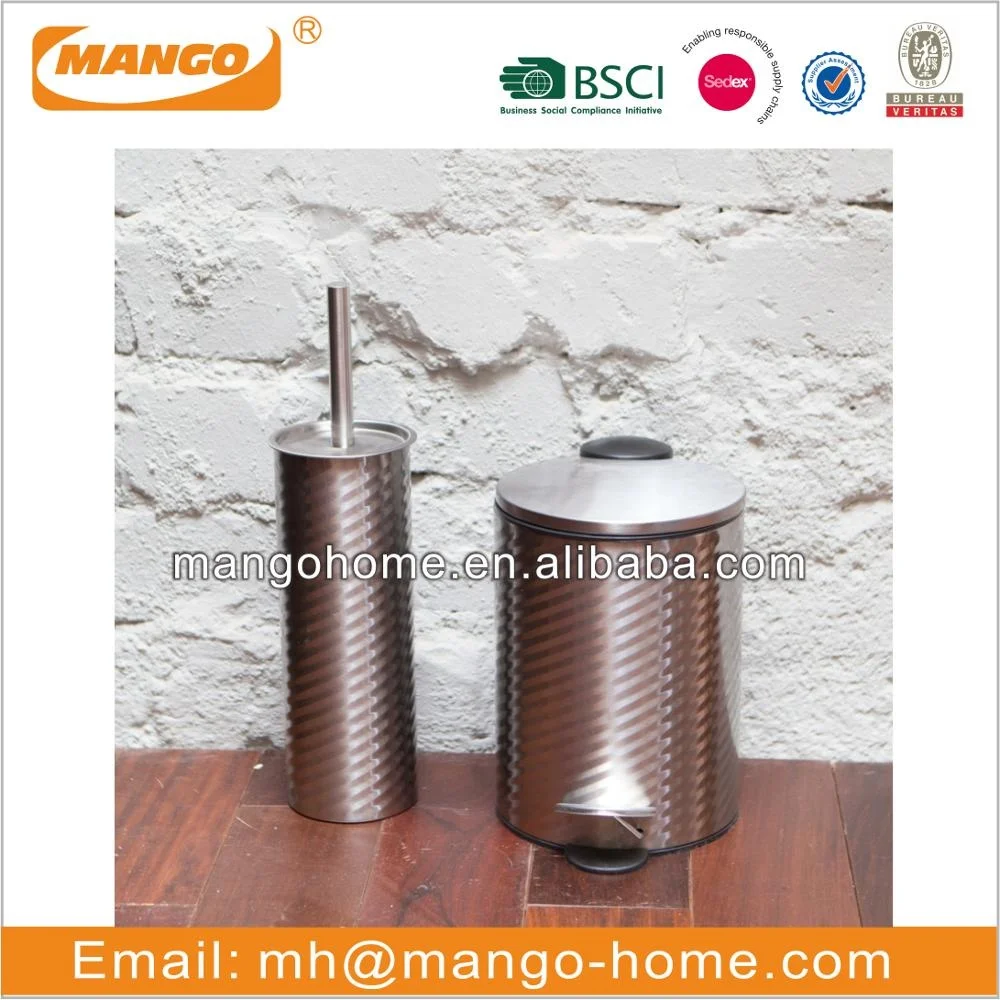Новый продукт блестящий набор из нержавеющей стали для ванной комнаты включая мусорное ведро и туалетную щетку