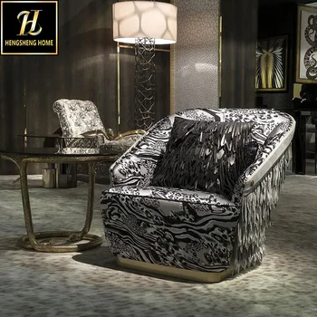 Luxury High Quality Villa Living Room Chai Stainless Steel Leg Comfort Backrest Tassel Leopard Print Lounge Chair