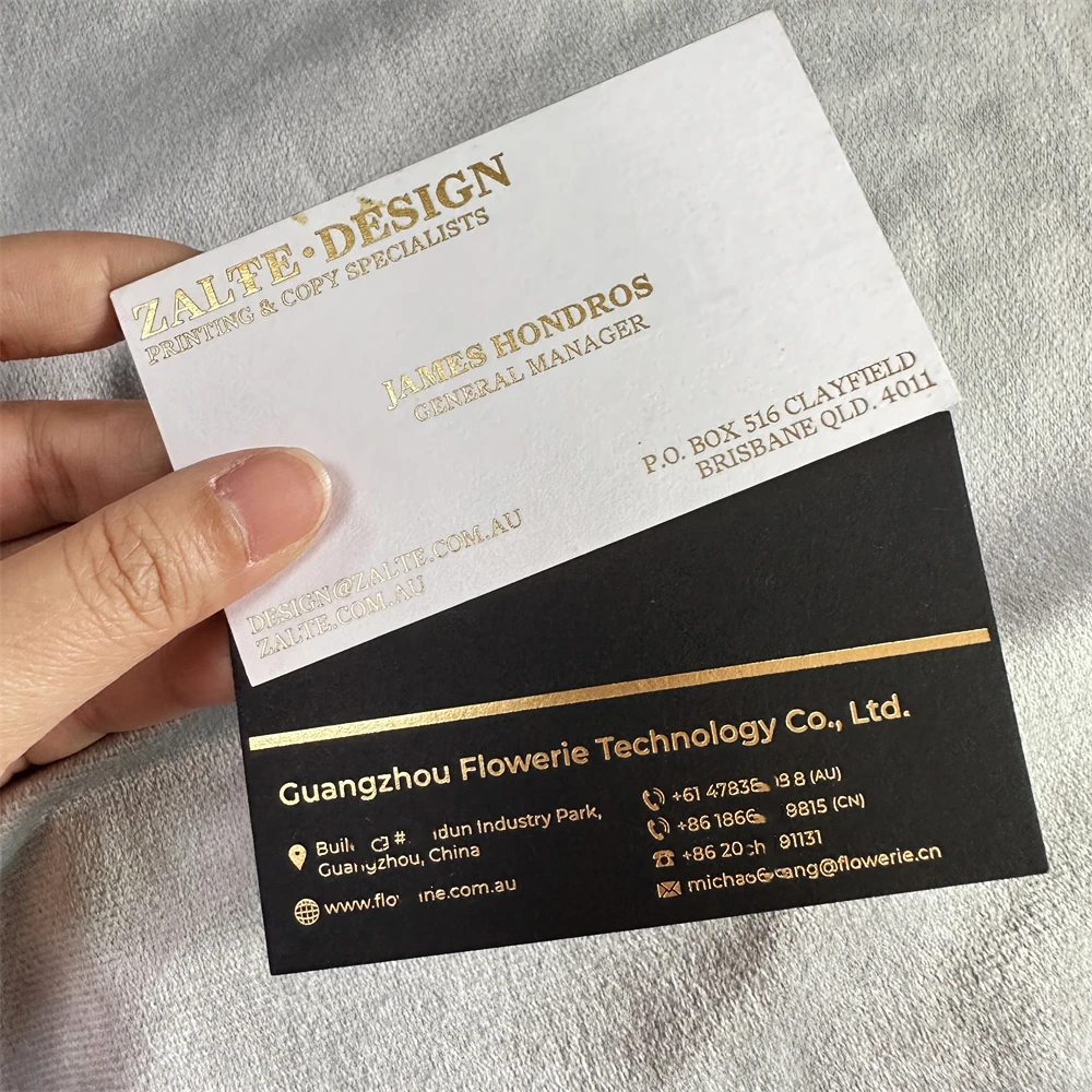 Black Custom Luxury Printed Gold Foil Embossed Thank You Paper Business ...