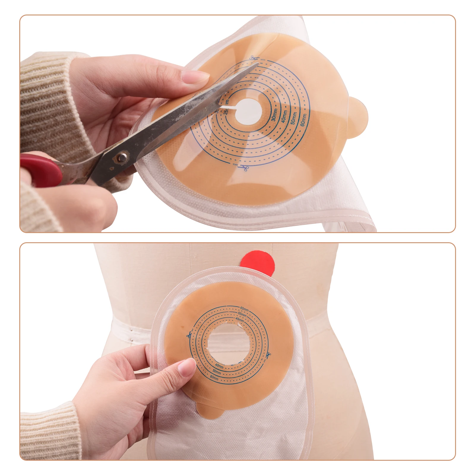 Oem Design Stoma Bag Colostomy Transparent Cut 65mm One Piece Ostomy