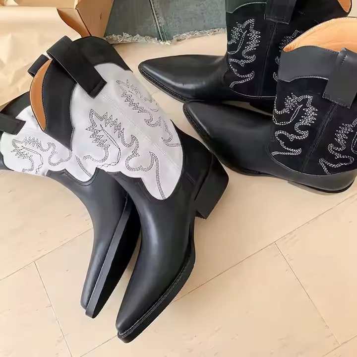 Leather Cowboy Boots Low Moq Genuine Leather 4.5cm Mid Heel Women Western Cowgirl Boots - Image 3