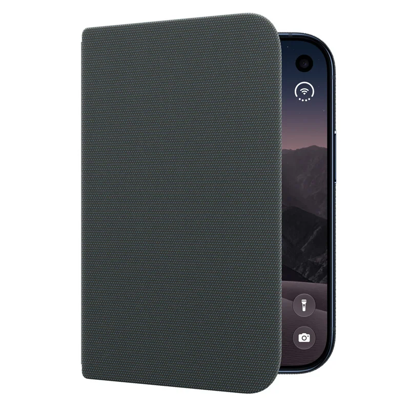 Étui folio avec support duo pour iPhone, fabriqué par un fournisseur spécialisé en housses magnétiques pour téléphone en tissu technique personnalisé TechWoven