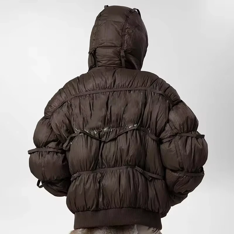 Gray Custom Screen Print High Quality Men's Thick Heavyweight Full Zip up Streetwear Clothing Manufacturer Puffy Puffer Jacket gallery 4