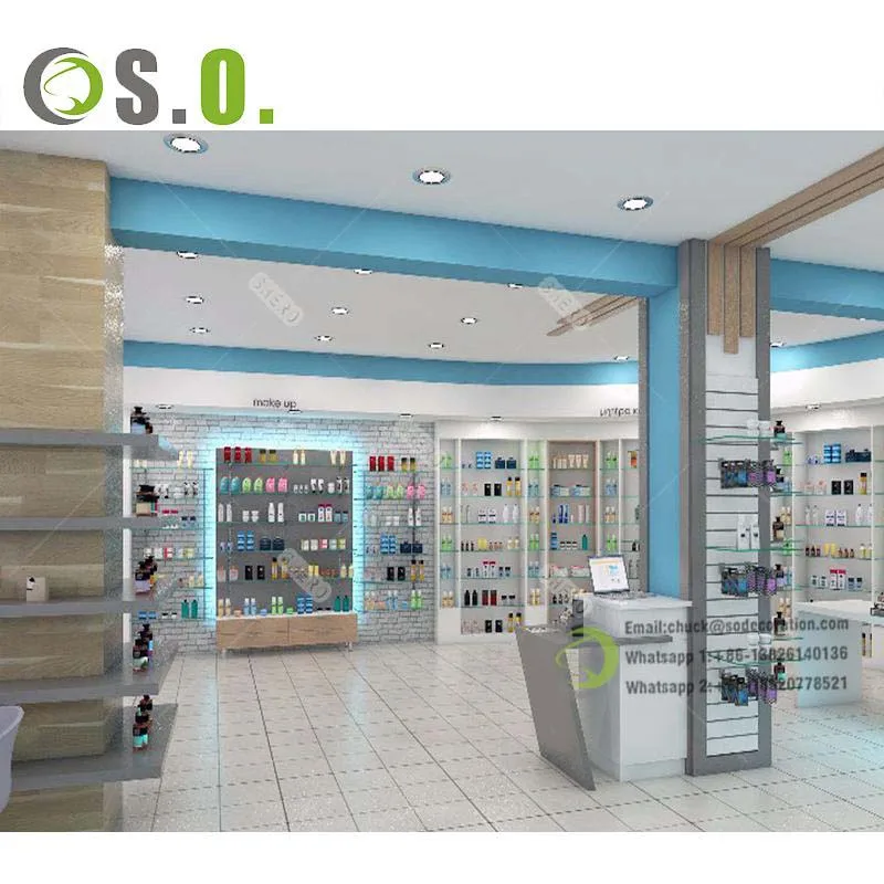 Modern Design Pharmacy Shop Fitting Wall Pharmacy Showcases Racks