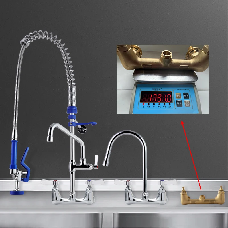 Commercial Hotel Restaurant Application Faucet Sink Taps Wall Mounted Pre Rinse Water 304 Steel Stainless+Brass Kitchen Faucets supplier