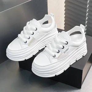 W3607 Women's Summer Loafers New Hollow Out Board Shoes with High Rise Fashion Versatile Casual Sandals Breathable Thick Sole