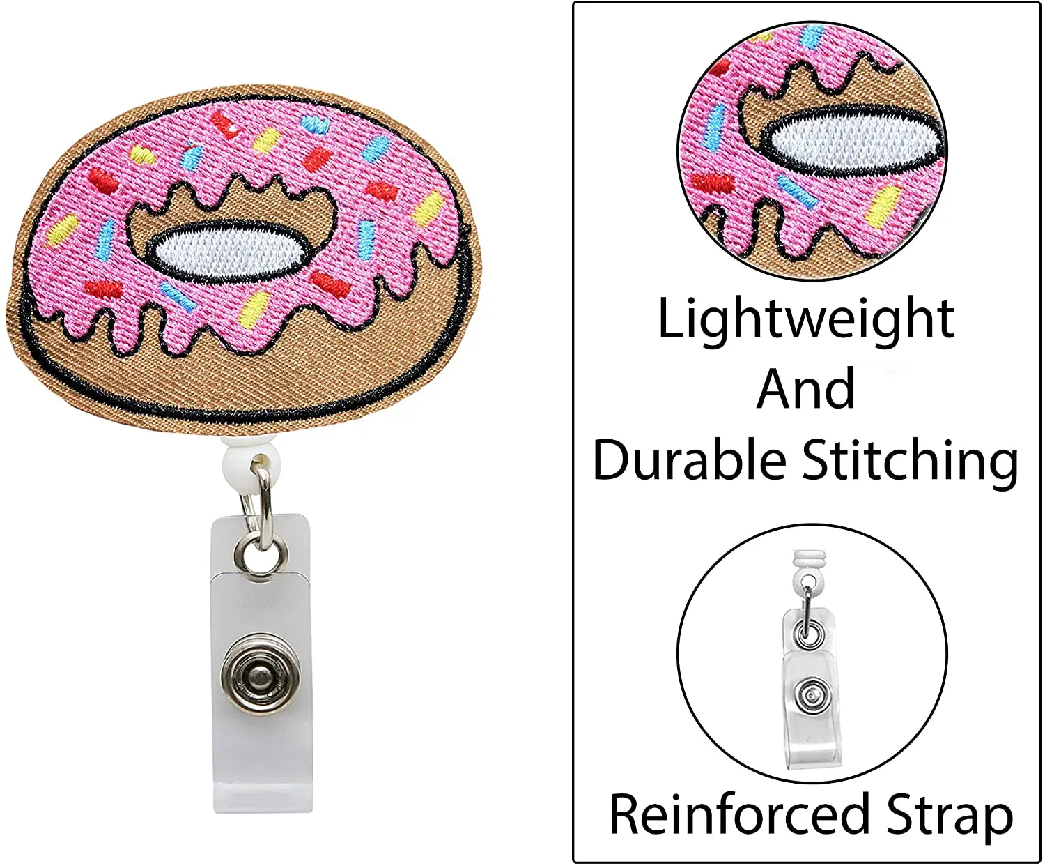 Pink Donut Nurse Badge Reel - RN Retractable ID Holder with Alligator Clip for Hospitals Doctors and Office Staff
