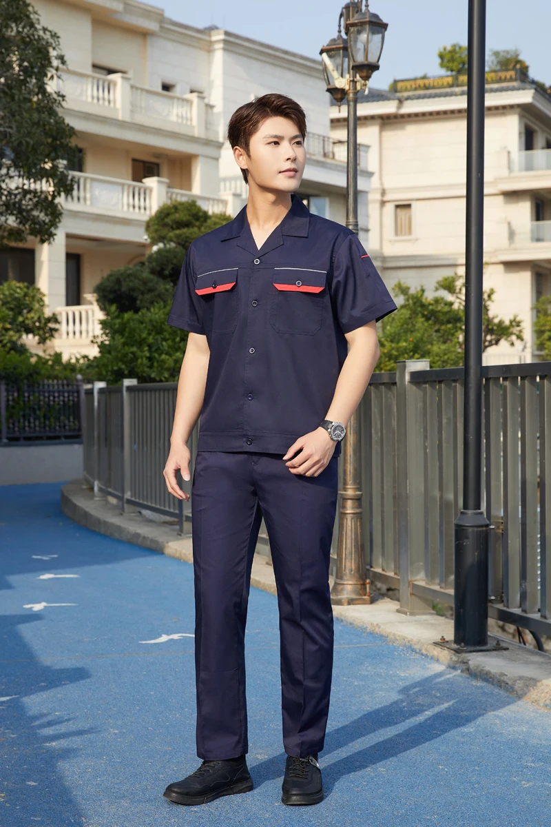 Summer men thin long short-sleeved site workshop workwear sets labor protection clothing constructio