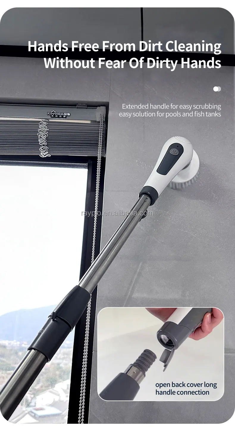 8pcs Electric Spin Scrubber With Adjustable Extension Handle & Multifunction Brush Heads, IPX7 Waterproof | Enterprise Limited