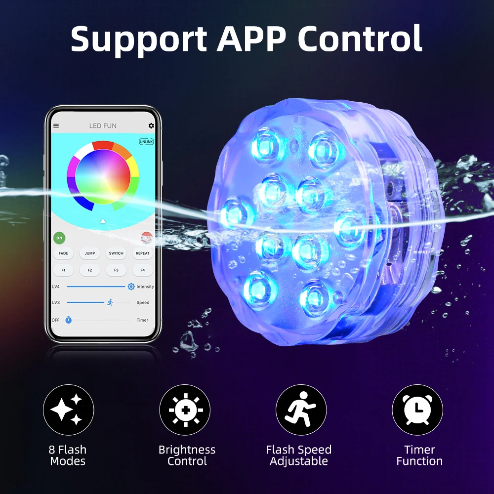 Waterproof IP68 Battery Powered LED Puck Lights Submersible Swimming Pool  Decorations Home Lighting Accessories, image size:1000x1000