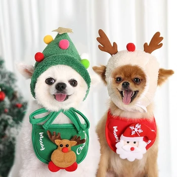 Dog Christmas Bandana Santa Hat Scarf Triangle Bibs Kerchief Christmas Costume Outfit for Small Medium Large Dogs Cats Pets
