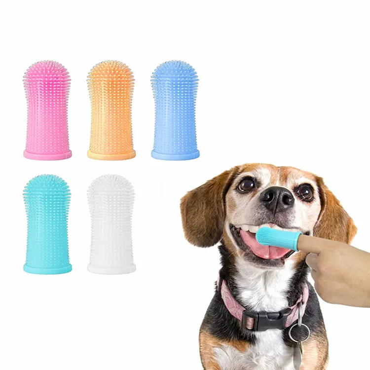 360 Degrees Full Surround Bristles Silicone Pet Finger Toothbrush Dog 