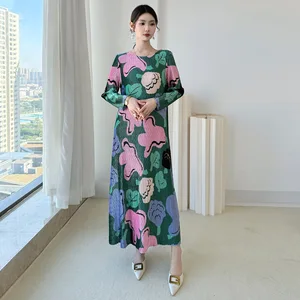 Factory Wholesale High Quality Women's Dresses Fashion & Casual Style Print Dress Miyake Pleated Dresses & Evening Dress