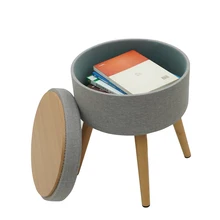 Ottoman Velvet Ottoman Round Stool Wood Legs Storage Ottoman for Living Room Furniture