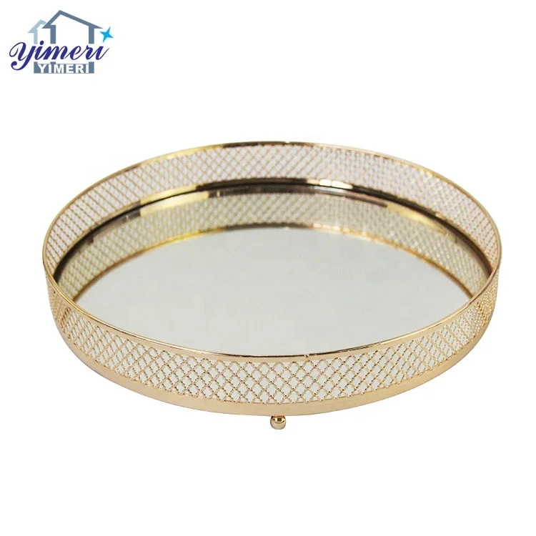 OEM ODM свадебный стол Декор большие позолоченные круглые сервисные лотки с