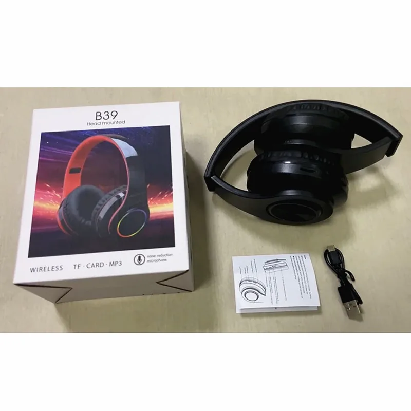 B39 Wireless Bluetooth Headphones: Colorful Breathing Lights
