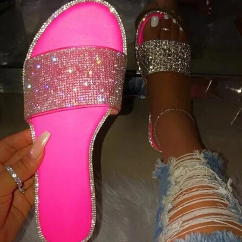 Women s Slipper Sandals Glitter Crystal Sequined Jeweled Flat Sandals Outdoor Slippers Flat Heel Open Toe Casual Daily Shoes Alibaba