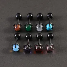 1PC Fashion stainless Steel accessories Black claw inset zircon bead earrings Trend party multicolor ear piercing accessories