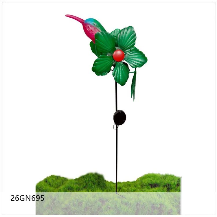 Led Light Solar Metal Bird Shape Wind Spinner  Stake