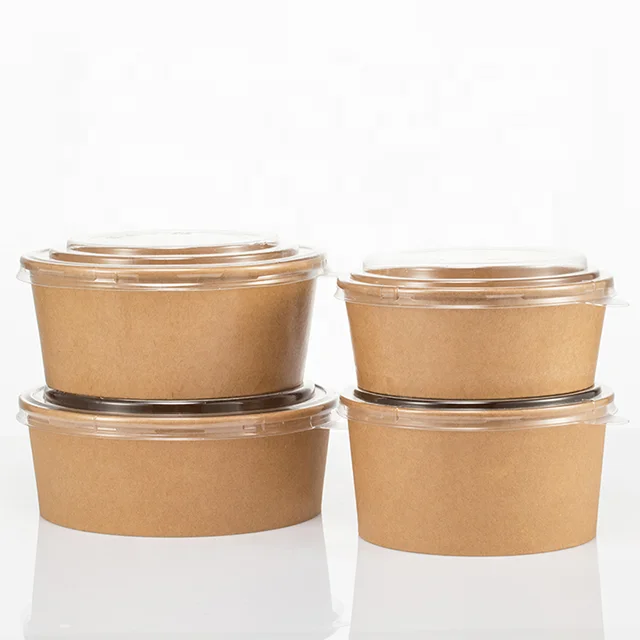LOKYO Popular Craft Takeout Paper Container Vegetable Fruit Salad Bowl Disposable Kraft Paper Bowl