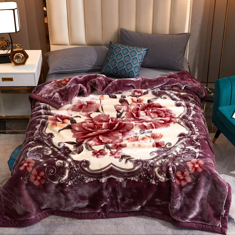 Mink Raschel Blankets 100% Polyester Custom Printed Red Pink 2ply Raschel Super Soft Blanket