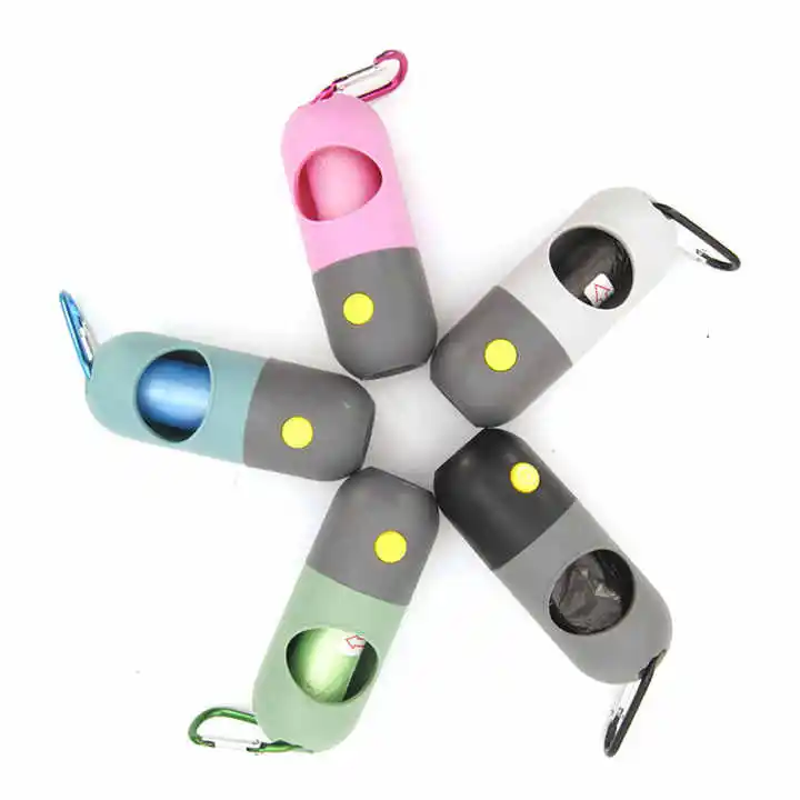 Pet Dog Poop Dispenser Poop Bag Holder Led Flashlight Pill Shape Dog