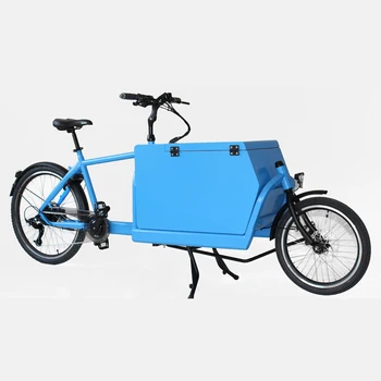 2 wheels tricycle with front wooden box and steel bike frame electric bike cargo