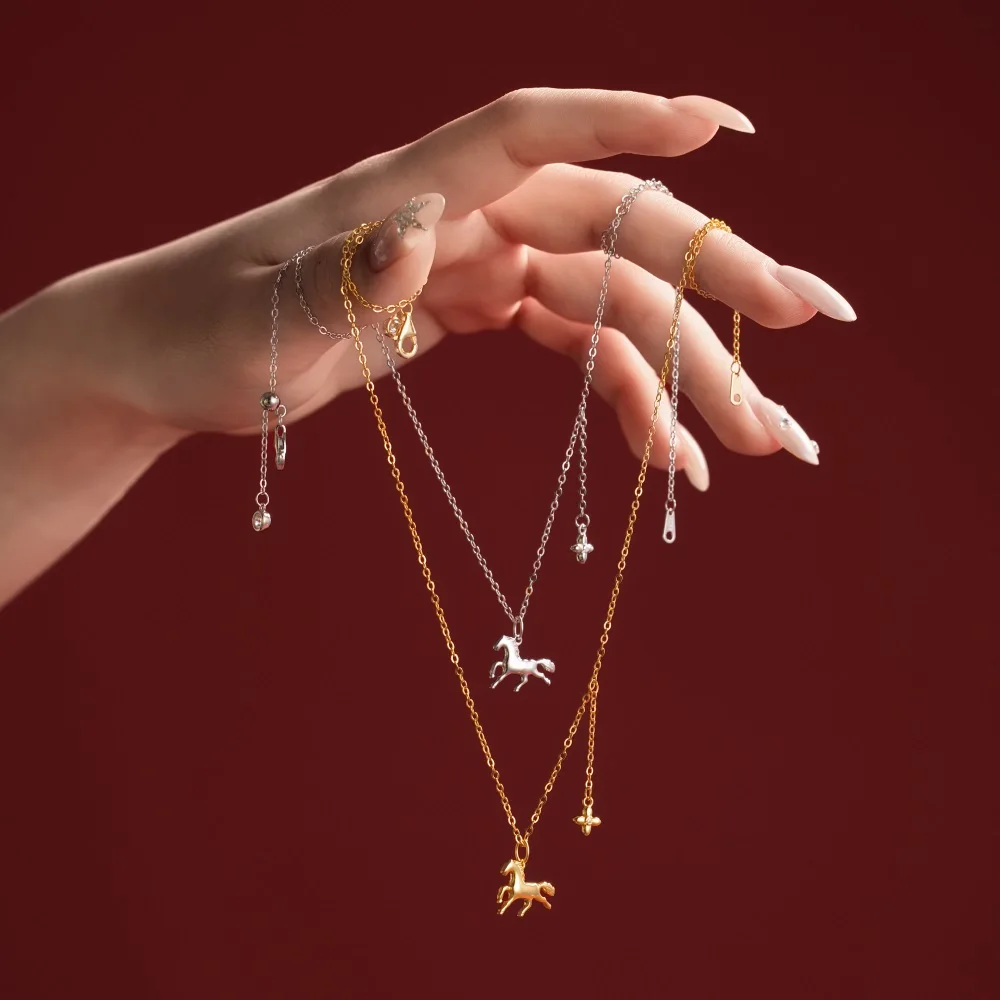 KAKODIY new 925 Sterling Silver chain zodiac element horse pendant tassel four-leaf clover necklace accessories jewelry detail 1